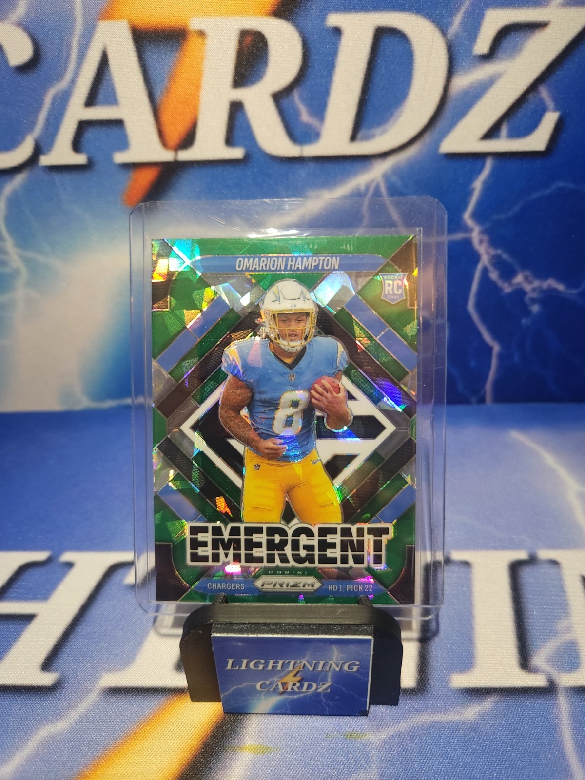 2025 Panini Prizm - Emergent Omarion Hampton #9 Green Ice Prizm (RC)