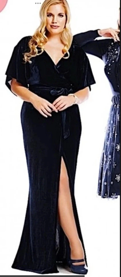 NWT ModCloth x Collectif Keiko Navy Velvet Maxi Dress Womens High Slit Vamp Goth - Image 2 of 4