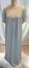 Barbizon Rob S Blue Satin Shiney Glamorous Embroider Lace Pearl Gown Note Vtg