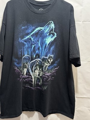 DOM Wolf Moon Nature Graphic Black T-Shirt Short Sleeve Mens 2X