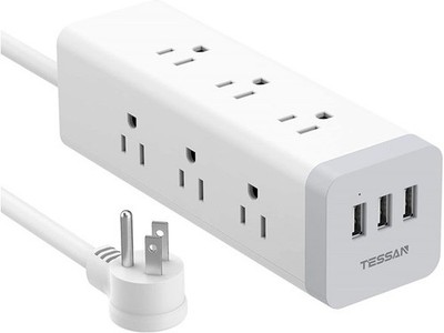 Tessan Surge Protector Power Strip, Flat Plug 6.5  FT Cord, 9 Outlet 3 USB-A