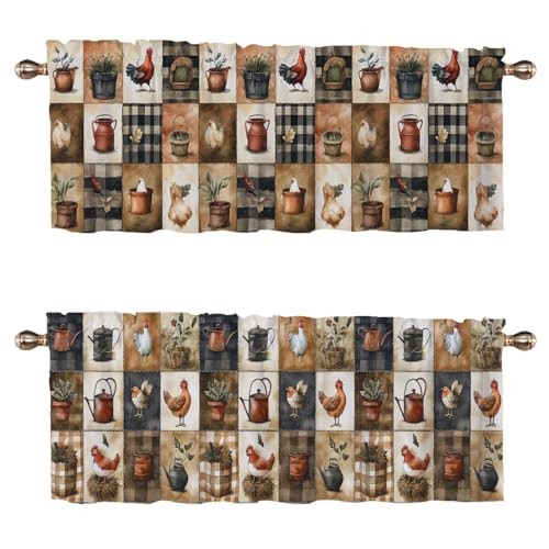 Window Curtain Valance 2 Pack Farm 52"W x 18"L (Pack of 2) Farmhouse Patchwork