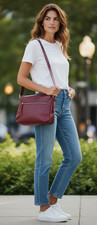 Fossil Harper Flap Adjustable Crossbody Wine Leather Large Academia Brass Key