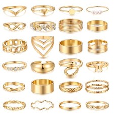 25 Pcs Gold Knuckle Ring Set for Women, Chunky 25 Gold chunky-size 4-8.5
