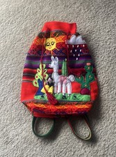 Handmade Inca Peruvian Knit Drawstring Small Backpack Llama Girl Design Boho