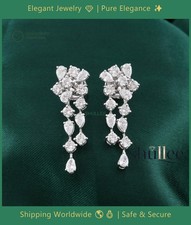 14k White Gold Multi Cut Natural Diamond Dangle Earrings For Engagement Day