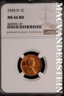 1935-D Lincoln Wheat Cent-NGC MS 66 Red  CH Gem BU No Reserve #SLK899