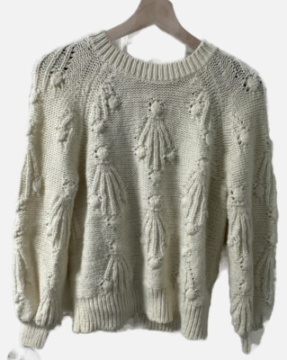 Gap Cream Textured Snow Chunky Knit Crew Neck Sweater Women's Size XS  Petite