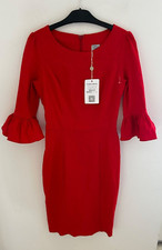 NEW Diva Catwalk Red Stretch Pleated Dress Size M Flare Sleeve
