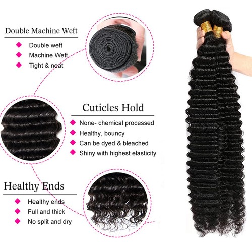 Fasci onda profonda con chiusura capelli umani 161820+16 chiusura 4x4 pizzo capelli remy - Foto 4 di 7