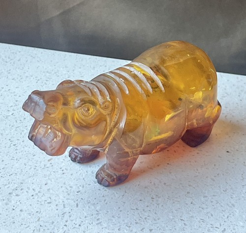 Hippopotamus Figurine 5” Long With Colored Pieces Inside