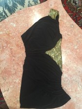 Juniors Black One Shoulder FRESHLINE GOLD SEQUIN COCKTAIL/CLUB WEAR DRESS SIZE M