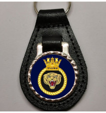 HMS Tiger Royal Navy RN Military pear drop shaped Leather Key Ring