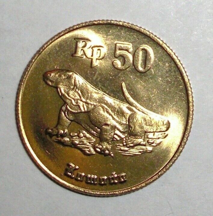 1998 Indonesia 50 rupiah, Komodo Dragon, lizard, animal wildlife coin
