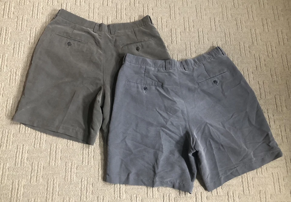 Lote de 2 shorts plissados masculinos Liz Claiborne verde oliva e cinza tamanho 34 - Imagem 2 de 4