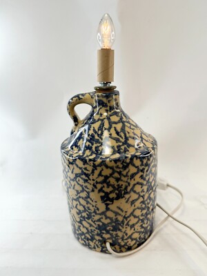 Alpine Pottery Roseville Ohio Spongeware Jug Electric Lamp Heart