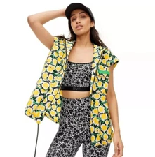 🐻 Nylon Packable Yellow Poppy Short Sleeve Hooded Vest  Diane Furstenberg Sz M