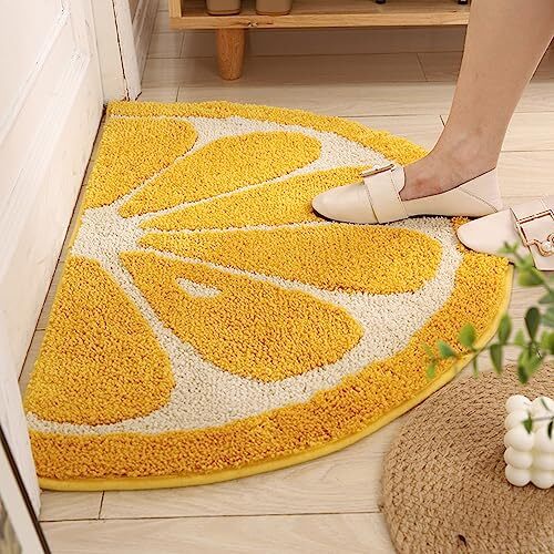 Cute Half Round Fruit Rug Home Decor Cozy Soft Half Circle 24x35inch Yellow - Picture 2 of 7