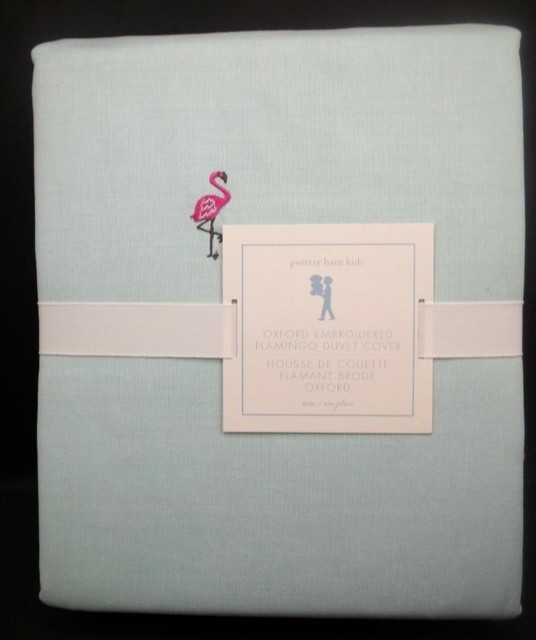 Pottery Barn Kids Oxford Embroidered Flamingo Duvet Covet Twin
