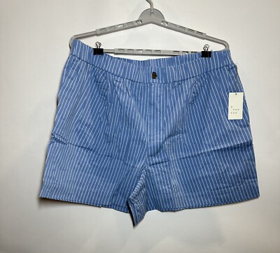 Women's Plus Size High-Rise Striped Poplin Shorts - A New Day Blue 2X