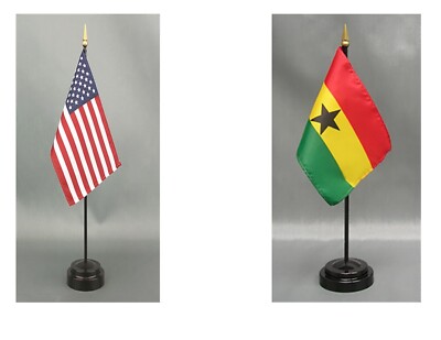 Made in the USA--1 American & 1 Country Rayon 4''x6'' Office Desk Flag & 2 Stands