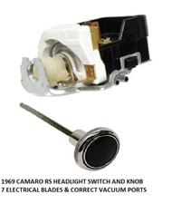 1969 Camaro RS headlight Switch & Knob  New with Vacuum Ports