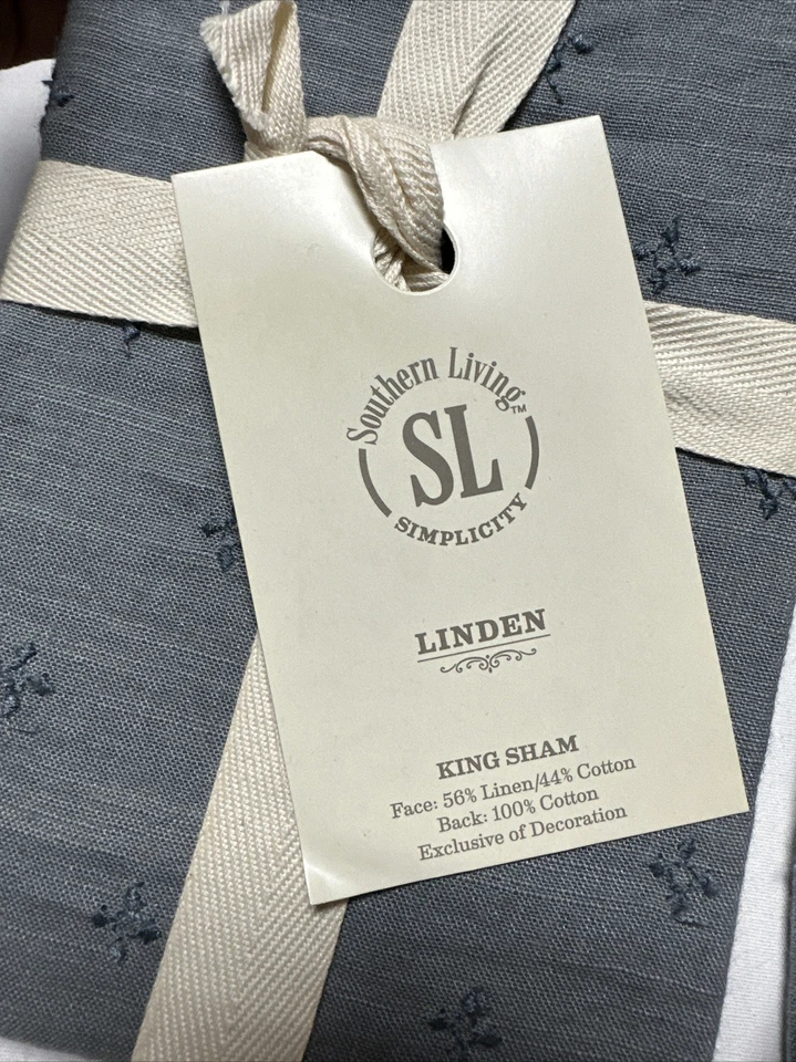 Funda de almohada Southern Living Simplicity LINDEN King Sham lino algodón azul $108 Foto 2 de 4