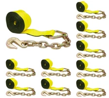 (10 Pack) 4"x30' Winch Straps w/chain, WLL 5400  Flatbed Tie Down Strap