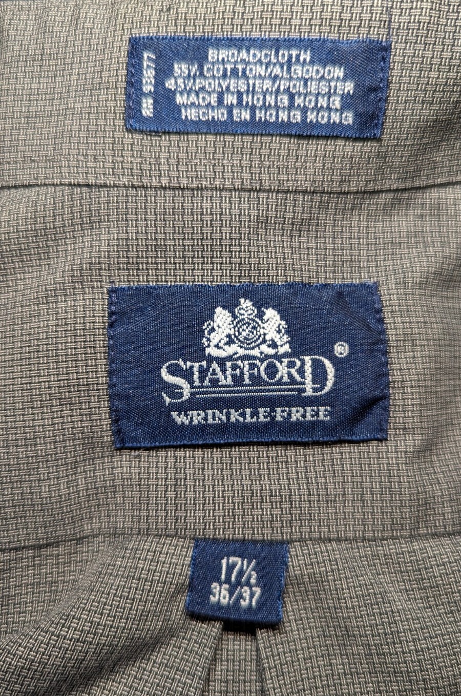 STAFFORD Wrinkle Free Broadcloth GRAY Men's Button Down Dress Shirt 17.