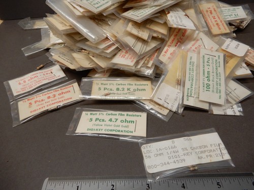 One Pound of Prepackaged Mostly 1/4 Watt Resistors 5 Per Package NOS Many Values - Picture 3 of 4