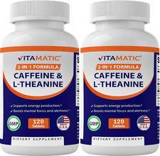 2 Packs Caffeine Pills with L-Theanine - 300 Mg per Tablet - 120 Vegetarian Tabl
