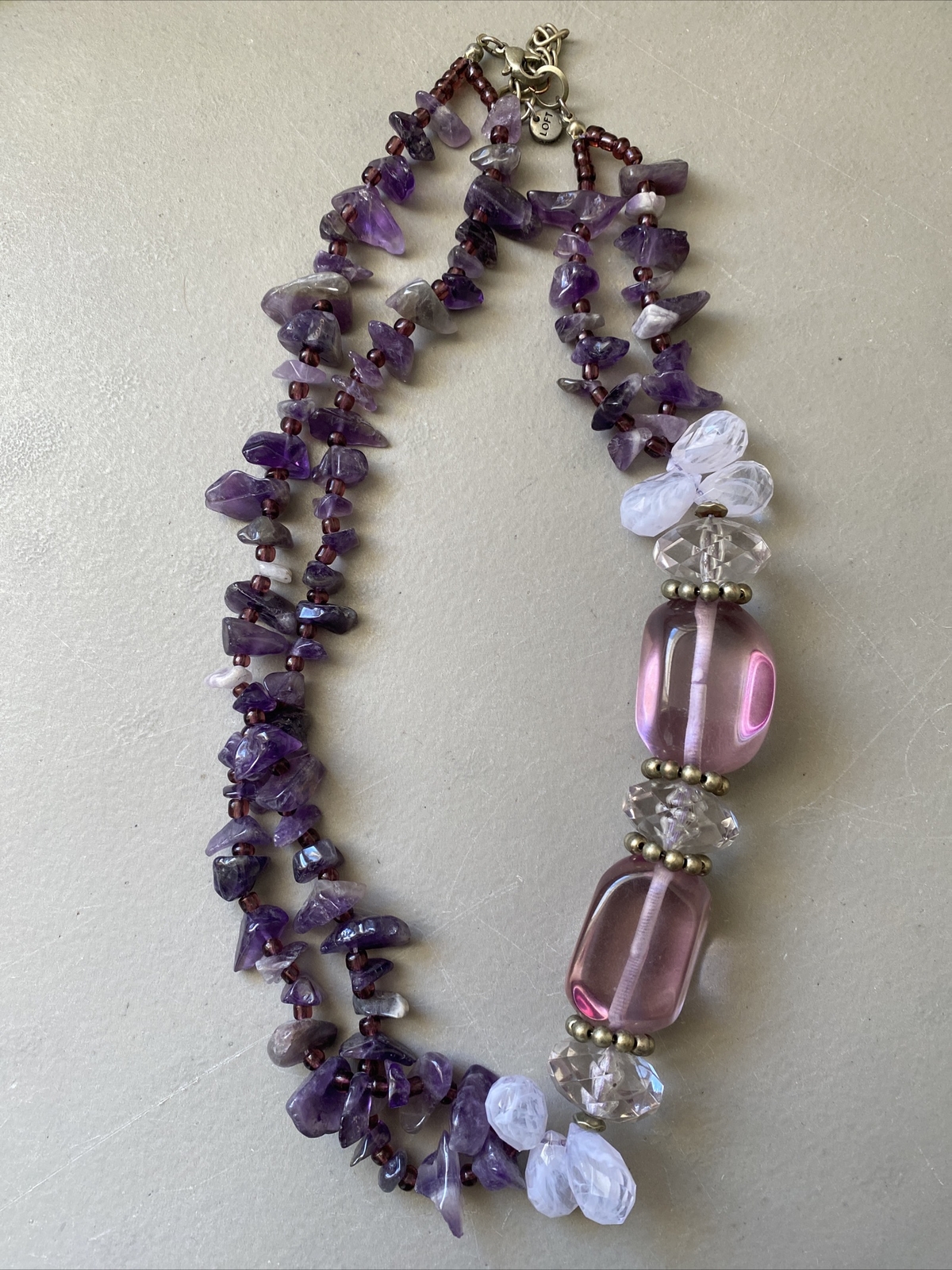 Large amethyst statement necklace Signed - image 1