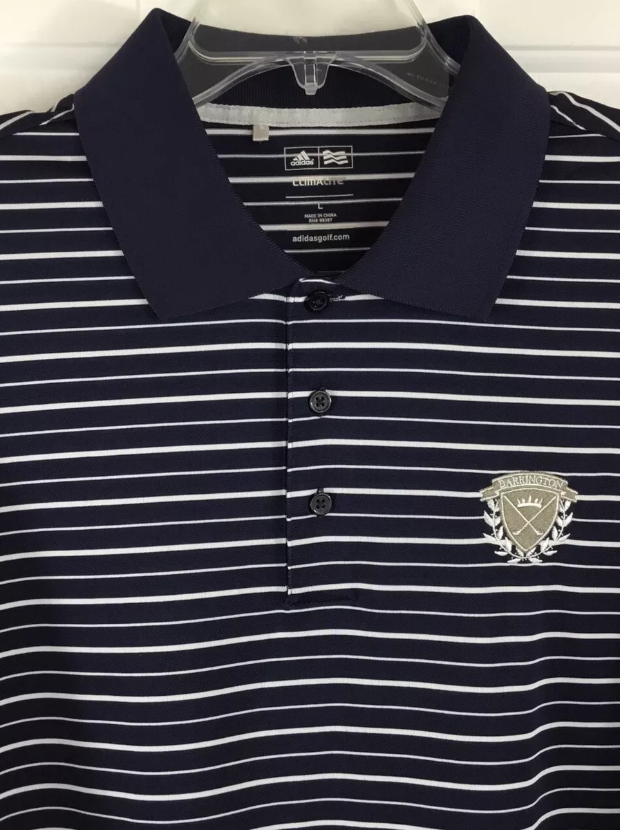 Adidas Golf Shirt Mens Large Navy White Striped Polo Barrington Golf Club  Logo