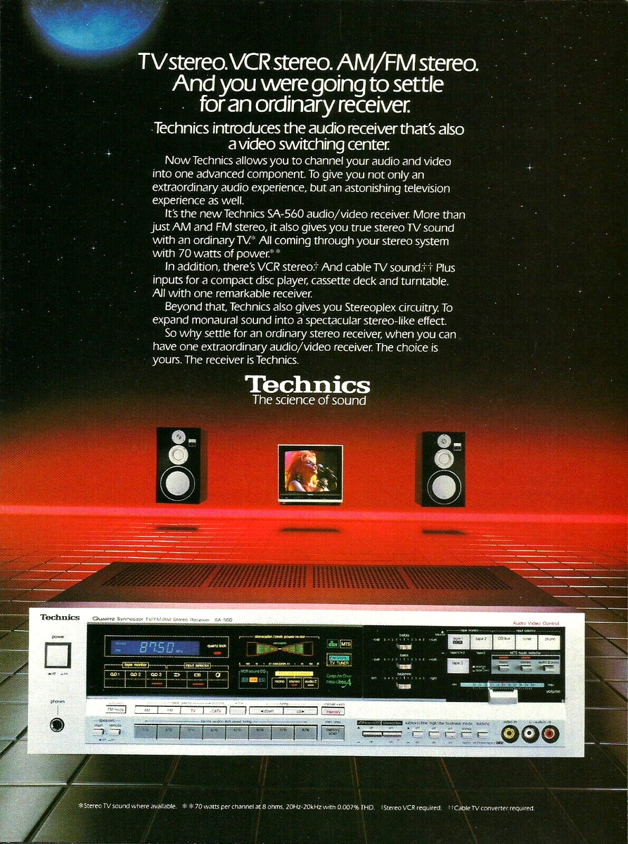 1985 Technics SA-560 TV VCR Stereo Receiver vintage Print AD
