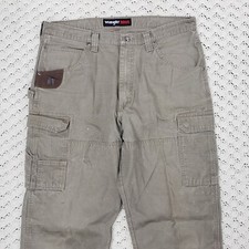 Wrangler Riggs Mens Brown Cargo Ripstop Workwear Faded Distressed Pants - 36x34