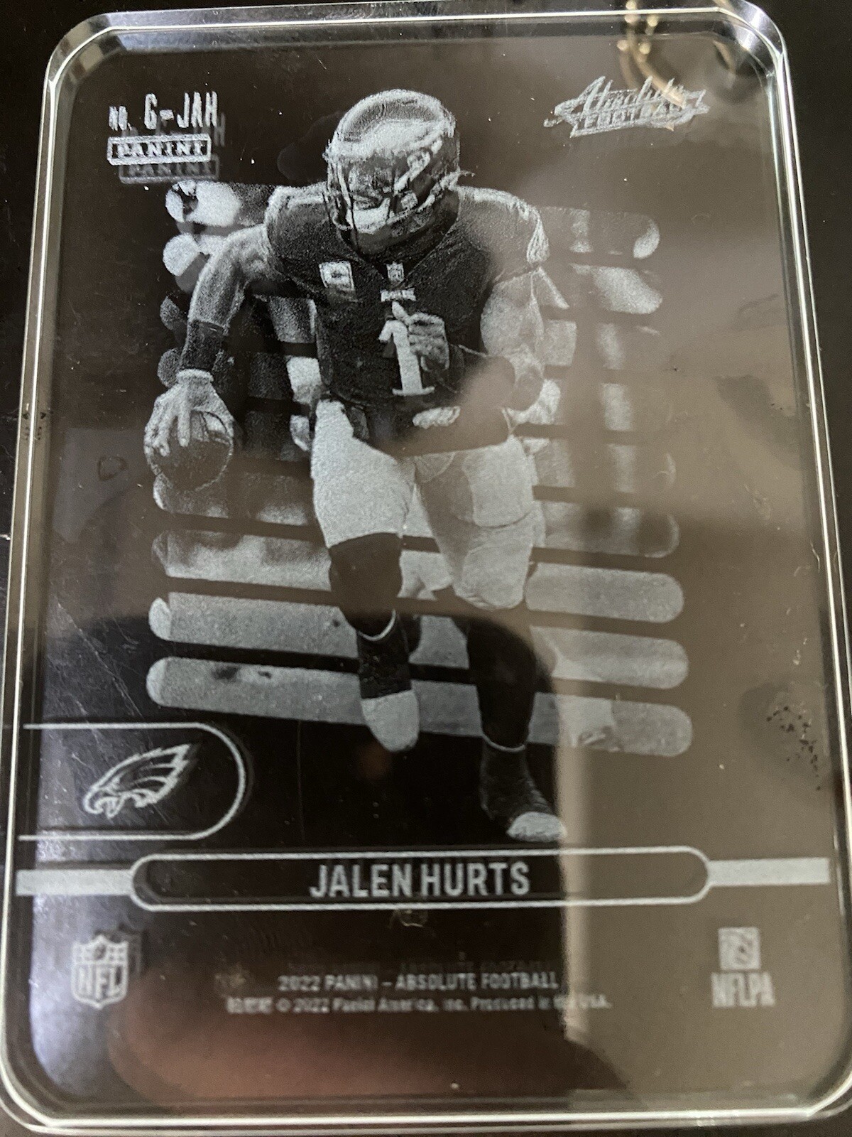Jalen Hurts #G-JAH Football Cards 2022 Panini Absolute Glass trading card — raw and PSA graded price guide