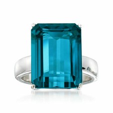 12.00 Carat Emerald Cut London Blue Topaz Engagement Ring In 925 Sterling Silver