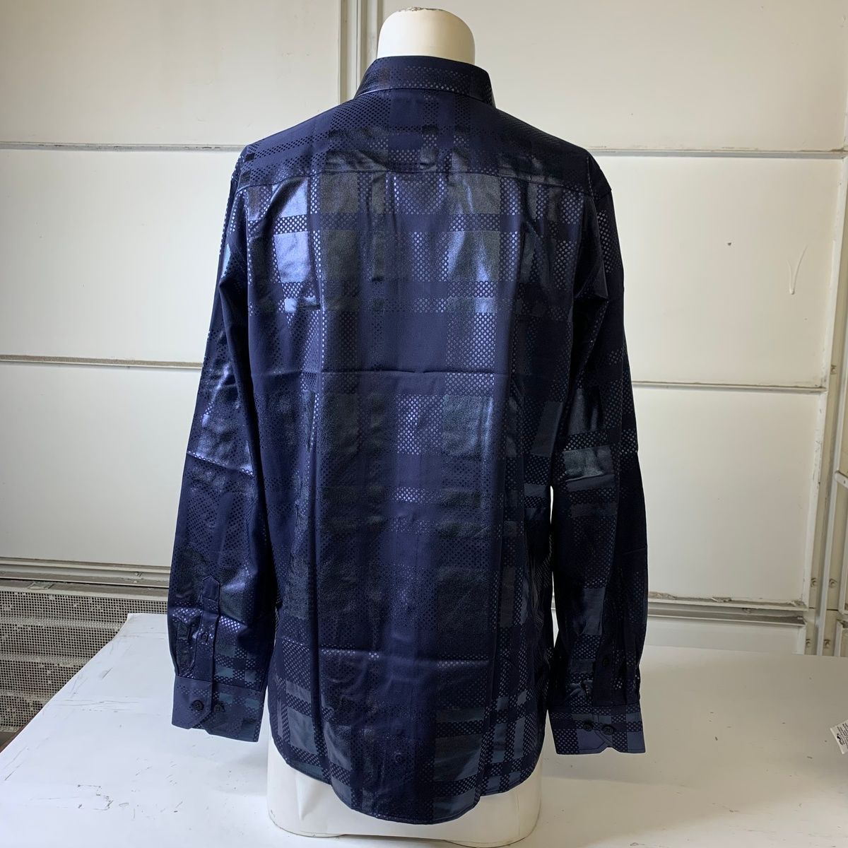 PLATINI Long Sleeve Modern Fit Foiled Shirt Men's Size L Navy