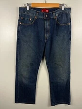 Levis 505 Blue Denim Jeans Size 34 X 32 Bootcut Straight Fit Zipper Workwear