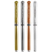 Uni-Ball Signo UM-153 Pen Broad Metallic Gel Rollerball White Gold Silver