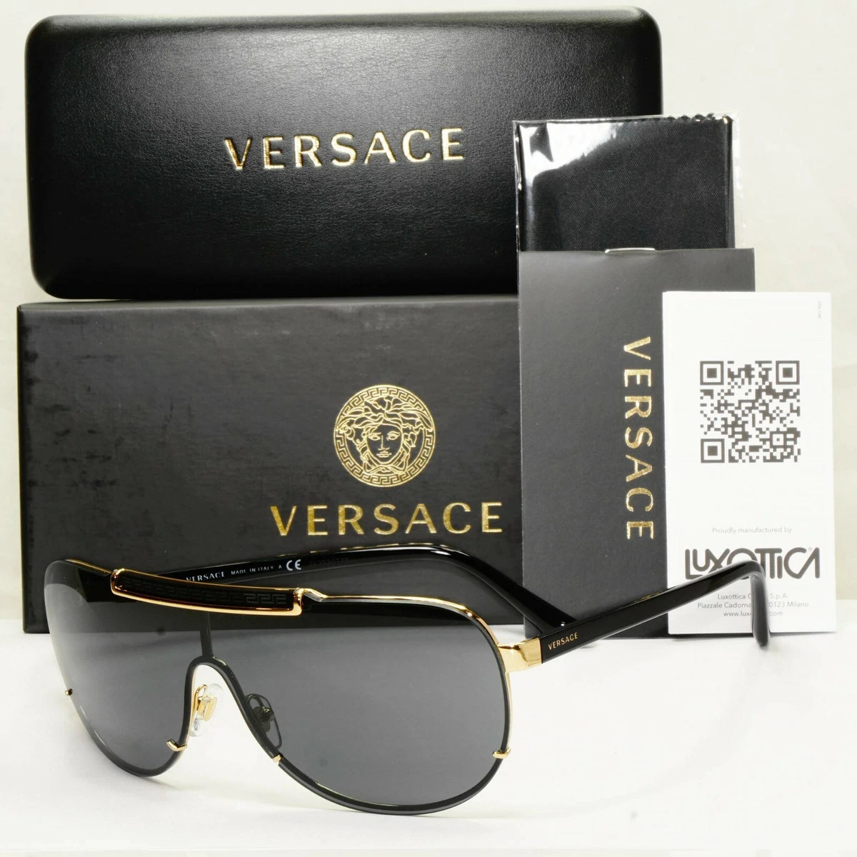Versace Black Gold Sunglasses Shield Visor Ski Designer Fashion