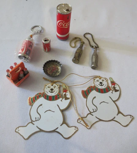 Vintage Lot Coca-Cola Lighter~ Mini Bottles ~Cans~Cap Ornaments, metal bottles