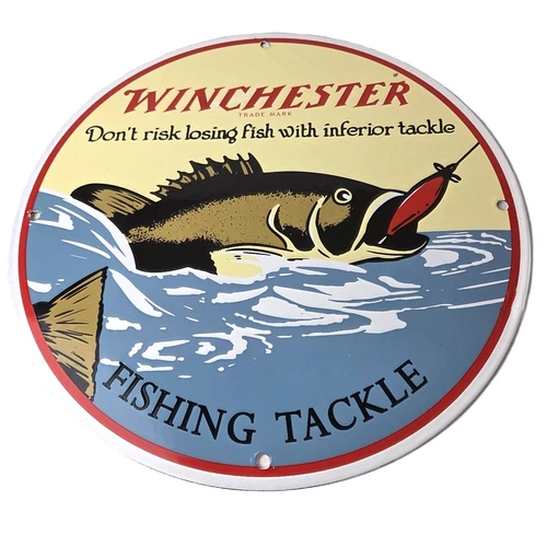 Vintage Winchester Sign - Porcelain Fishing Takle Lures Gas Pump Sign