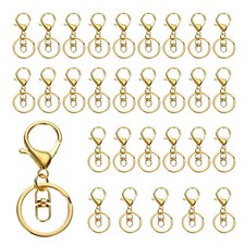 30Pcs Lobster Claw Clasp Keychain with Swivel Clip Split Ring Gold