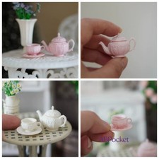 1Set 1/6 Doll House Miniature Teapot Teacups Saucers Kitchen Tiny Retro