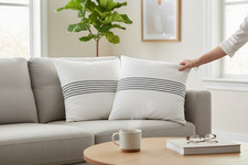 Set of 2 Pillow Covers 18"x18" Horizontal Striped Zipper Closure