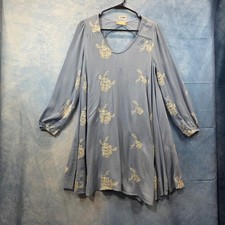 Altar'd State Womens Blue Floral Embroidered Long Sleeve Open Back Mini Dress S