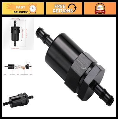 High-Performance 1/4'' Inline Fuel Filter - 30 Micron Aluminum, Black Finish