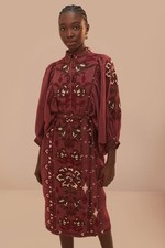 NWT Farm Rio Embroidered Scarf Dress Burgundy Size small (4)
