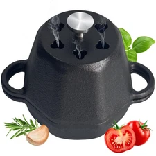 Mini Dutch Oven Pot & Cast Iron Smoker Garlic Roaster Pre-Seasoned Cast-Iron ...